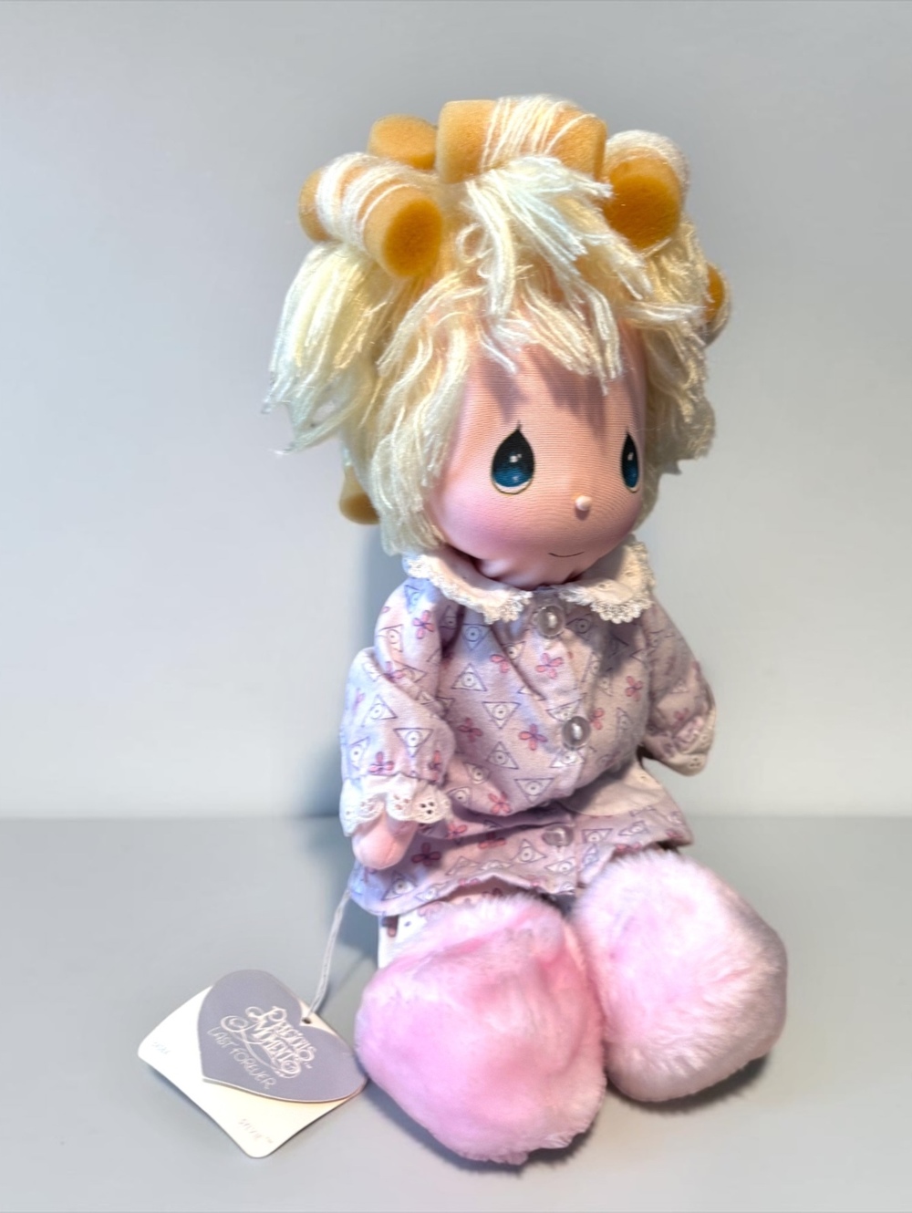 Applause Vintage Doll with Blonde Yarn Hair and Pink Fuzzy Slippers